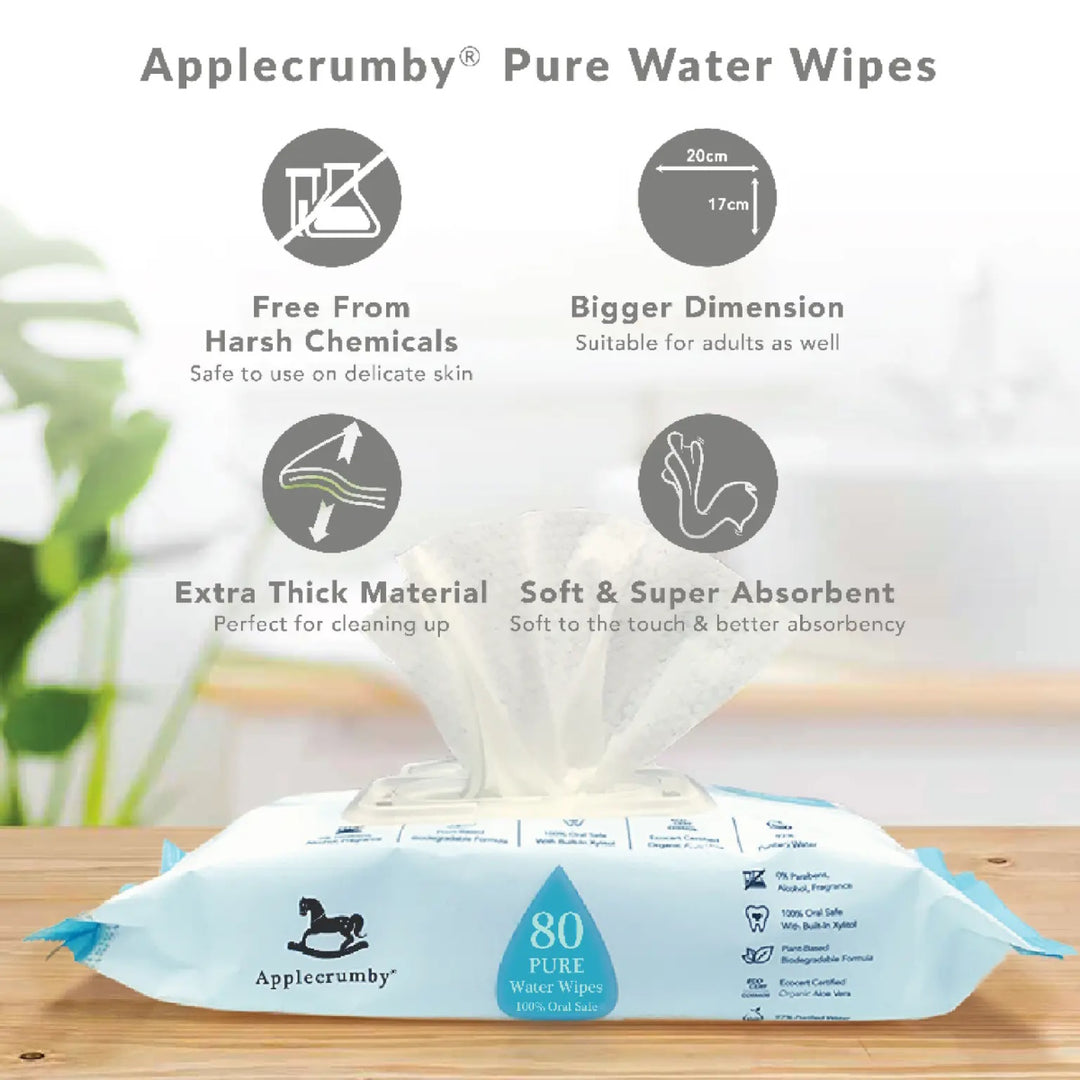 Applecrumby® Premium Pure Water Wipes (80's x 2 packs)
