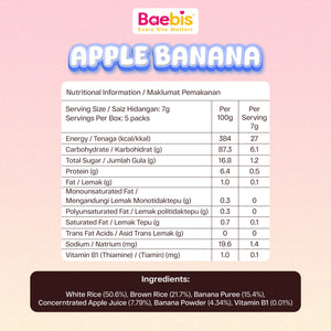 Baebis Apple Banana Rice Puffs nutritional information and ingredient list