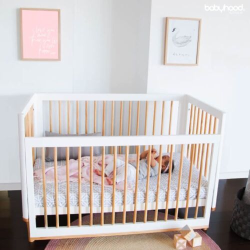 BABYHOOD RIYA COT (BEECH AND WHITE) + BABYHOOD MY FIRST INNERSPRING MATTRESS WITH VENTS