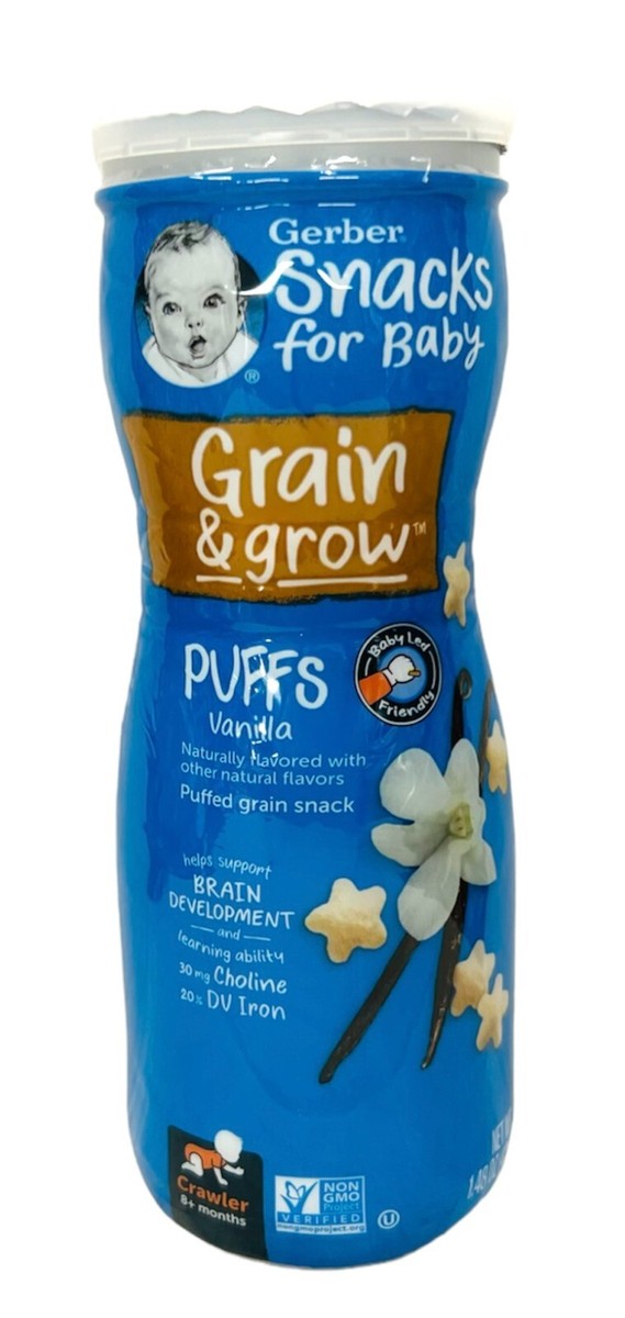 Gerber Puffs Vanilla Snacks for Baby Grain & Grow 1.48 oz canister