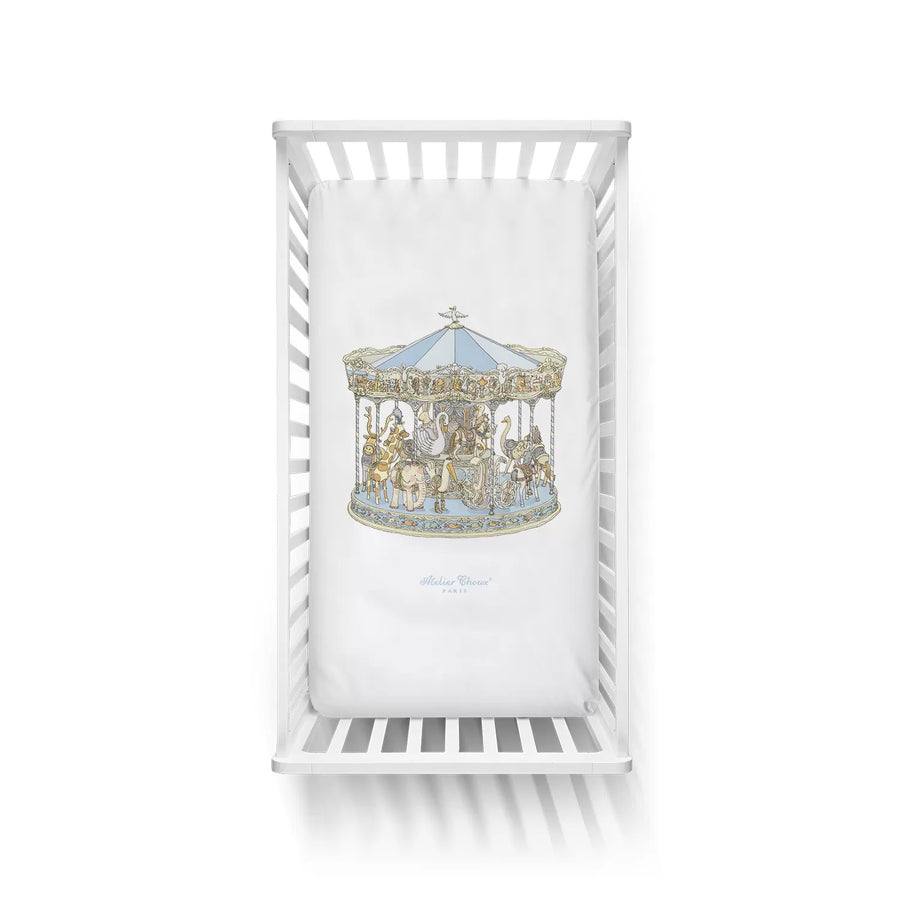Atelier Satin Fitted Sheet -Carousel Blue