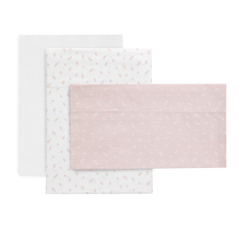 Cambrass 3 Piece Flat Basket Sheet Set 80x120cm Fresco Pink - two white ditsy-print sheets and one dusty pink sheet