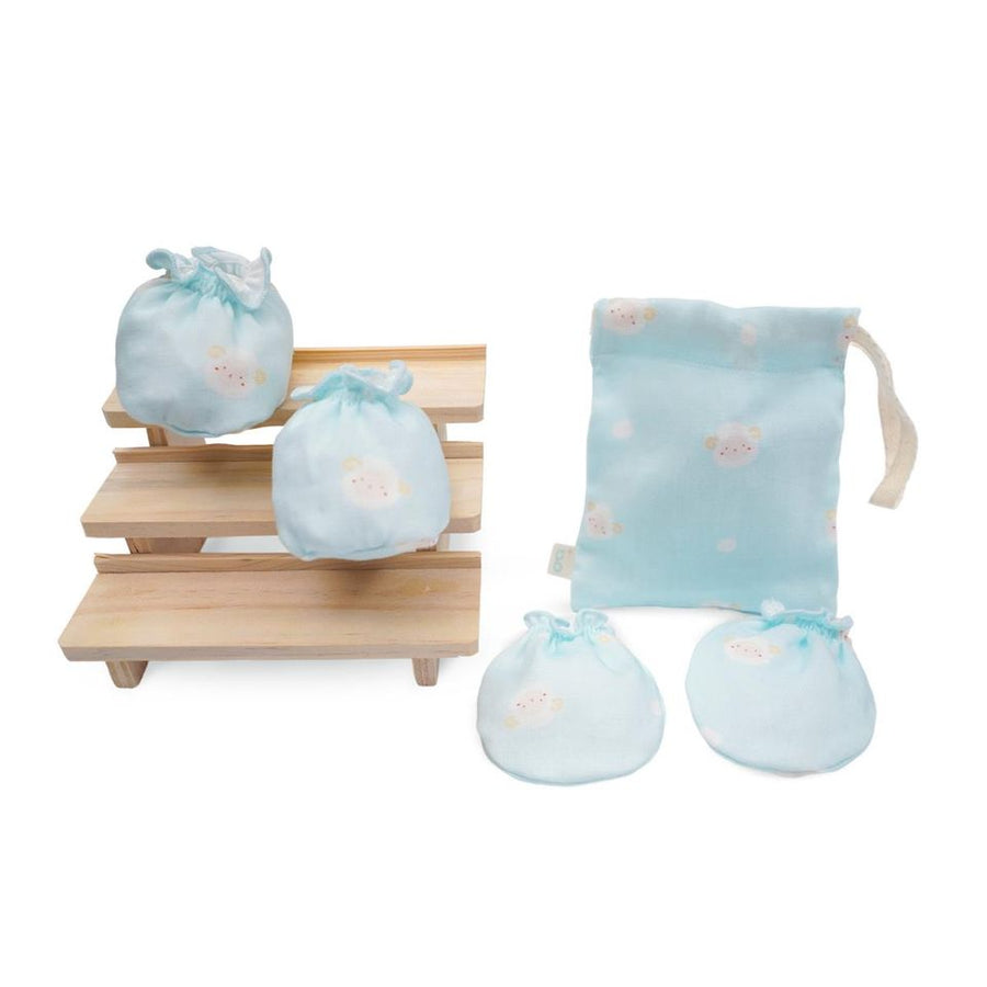 Granny Ben TENCEL muslin baby mittens and socks set in the Sleepy Sheep print