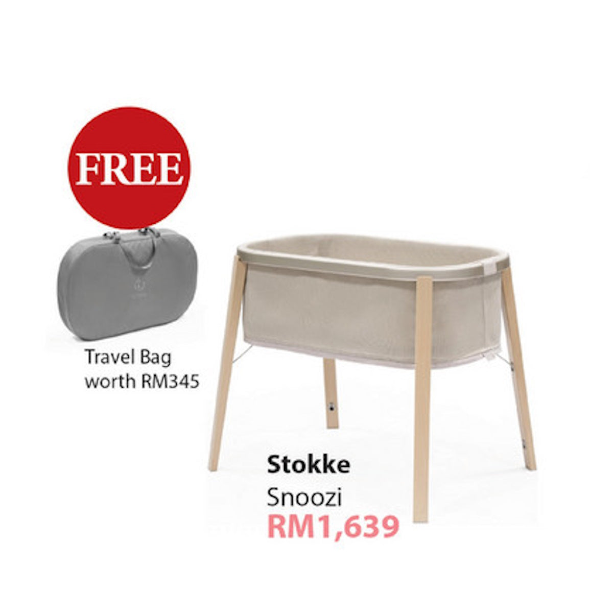 Stokke Snoozi (including Mattress) - Sandy Beige FOC Travel Bag worth RM345 (Black Friday Special))