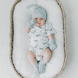 Kays+Kins Stone Blue bamboo cotton mitts and booties detail