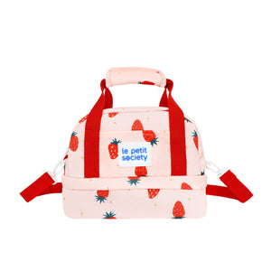 Kids Thermal Lunch Bag in Strawberry Print with Red Strap