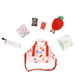 Kids Thermal Lunch Bag in Strawberry Print with Red Strap