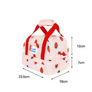Kids Thermal Lunch Bag in Strawberry Print with Red Strap