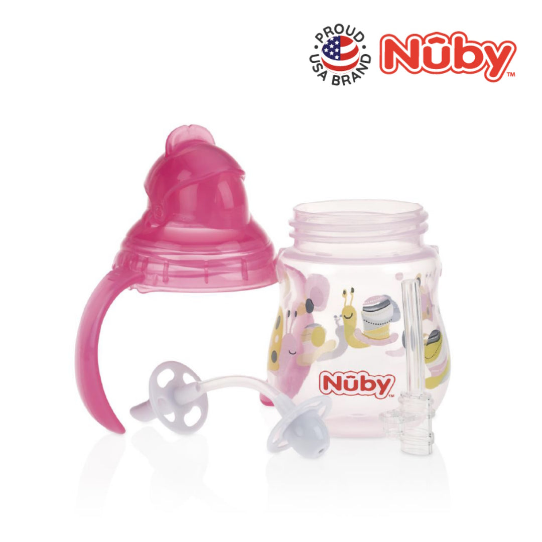 Nuby Designer Pinpoint 2 Handle Click-It Trainer Cup Weighted Straw & Flip-It Thin Straw 240ML/8OZ
