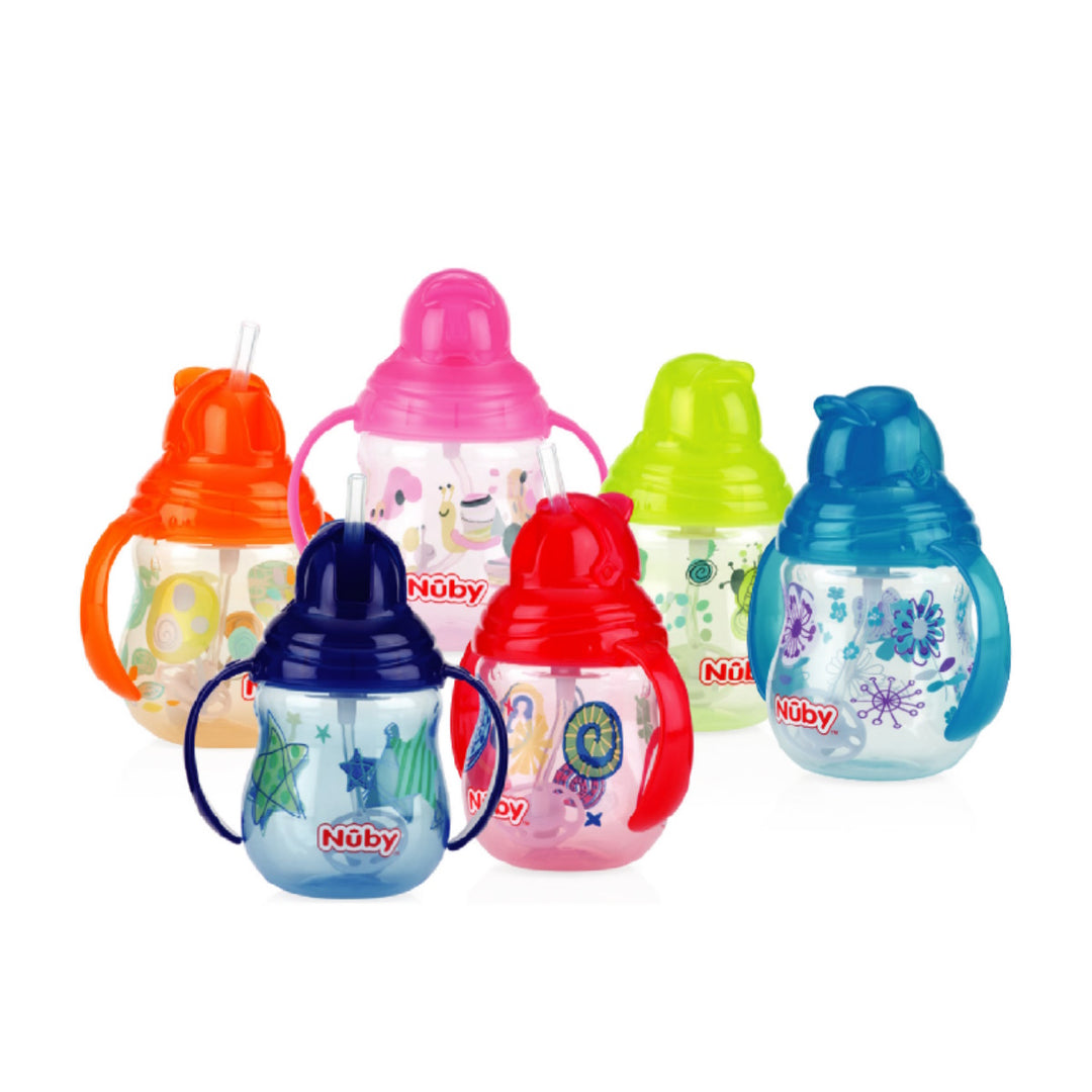 Nuby Designer Pinpoint 2 Handle Click-It Trainer Cup Weighted Straw & Flip-It Thin Straw 240ML/8OZ