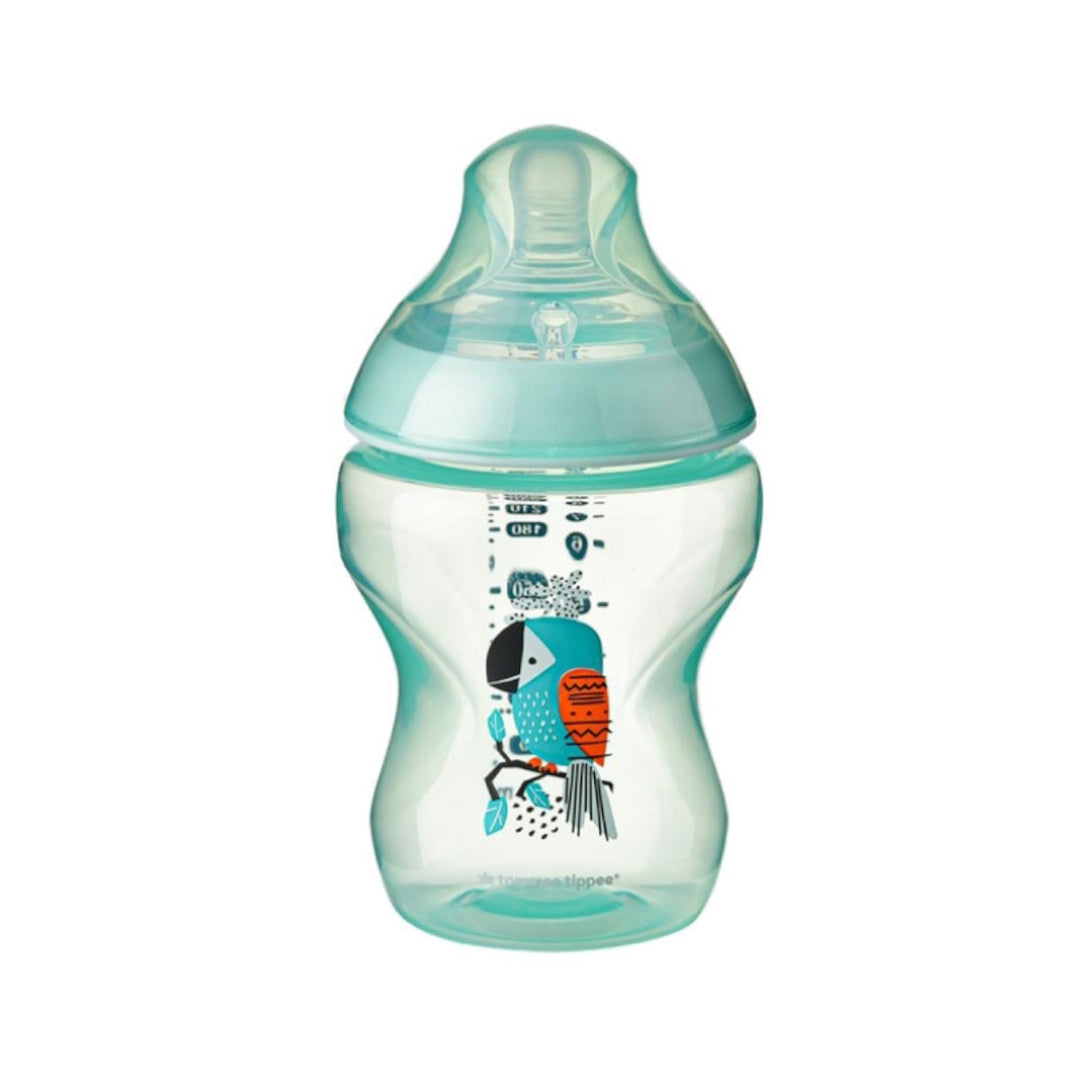TOMMEE TIPPEE CTN PP W/SUPER SOFT TEAT TINTED BOTTLE 260ML/9OZ - GREEN (BIRD)