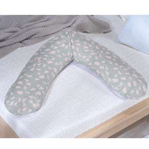 Theraline The Original nursing pillow, Tender Blossom, on a bed