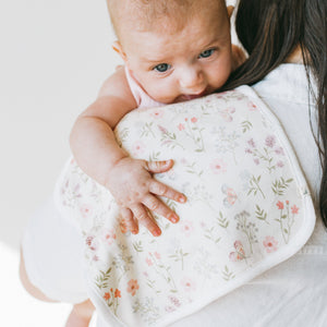 Close-up of the Kays+Kins Petal Plays bamboo terry washcloth