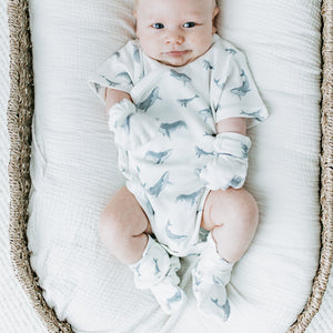 Kays+Kins Whales Lullaby print bamboo cotton detail