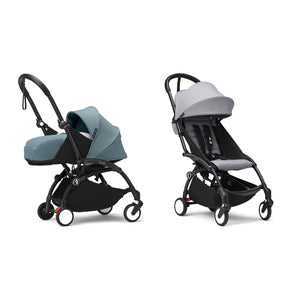 Stokke YOYO³ Complete Set, Black frame: Aqua 0+ Newborn Pack and Stone 6+ Colour Pack