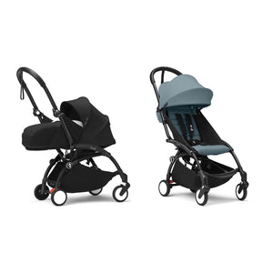 Stokke YOYO³ Complete Set, Black frame: Black 0+ Newborn Pack and Aqua 6+ Colour Pack