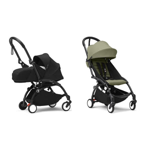 Stokke YOYO³ Complete Set, Black frame: Black 0+ Newborn Pack and Olive 6+ Colour Pack