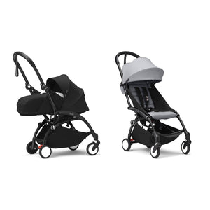 Stokke YOYO³ Complete Set, Black frame: Black 0+ Newborn Pack and Stone 6+ Colour Pack