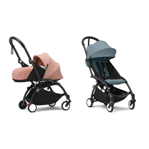Stokke YOYO³ Complete Set, Black frame: Ginger 0+ Newborn Pack and Aqua 6+ Colour Pack