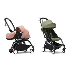 Stokke YOYO³ Complete Set, Black frame: Ginger 0+ Newborn Pack and Olive 6+ Colour Pack