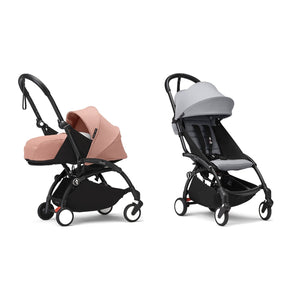 Stokke YOYO³ Complete Set, Black frame: Ginger 0+ Newborn Pack and Stone 6+ Colour Pack