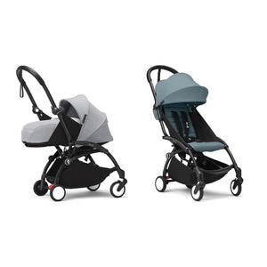 Stokke YOYO³ Complete Set, Black frame: Stone 0+ Newborn Pack and Aqua 6+ Colour Pack