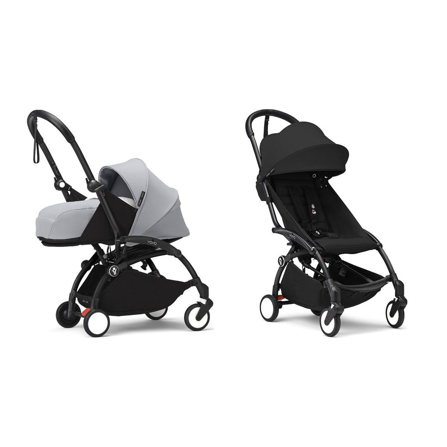 Stokke YOYO³ Complete Set, Black frame: Stone 0+ Newborn Pack and Black 6+ Colour Pack