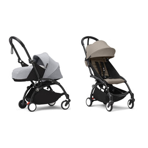 Stokke YOYO³ Complete Set, Black frame: Stone 0+ Newborn Pack and Taupe 6+ Colour Pack