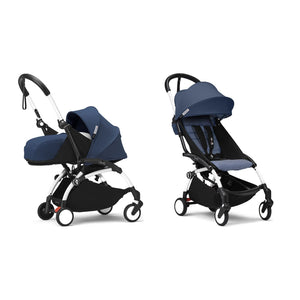 Stokke YOYO³ Complete Set, White frame: Air France Blue 0+ Newborn Pack and Air France Blue 6+ Colour Pack
