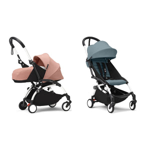 Stokke YOYO³ Complete Set, White frame: Ginger 0+ Newborn Pack and Aqua 6+ Colour Pack