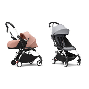 Stokke YOYO³ Complete Set, White frame: Ginger 0+ Newborn Pack and Stone 6+ Colour Pack