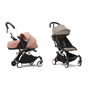 Stokke YOYO³ Complete Set, White frame: Ginger 0+ Newborn Pack and Taupe 6+ Colour Pack