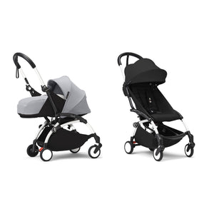 Stokke YOYO³ Complete Set, White frame: Stone 0+ Newborn Pack and Black 6+ Colour Pack