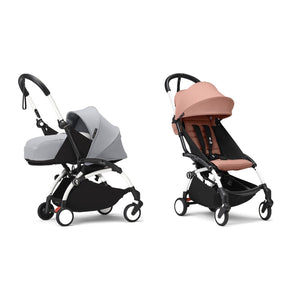 Stokke YOYO³ Complete Set, White frame: Stone 0+ Newborn Pack and Ginger 6+ Colour Pack