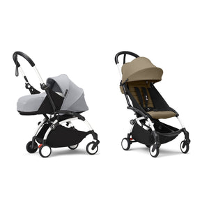 Stokke YOYO³ Complete Set, White frame: Stone 0+ Newborn Pack and Toffee 6+ Colour Pack