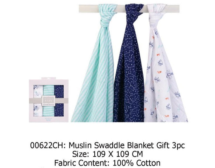 Hudson Baby 3 Swaddle Blankets- UFO Stars