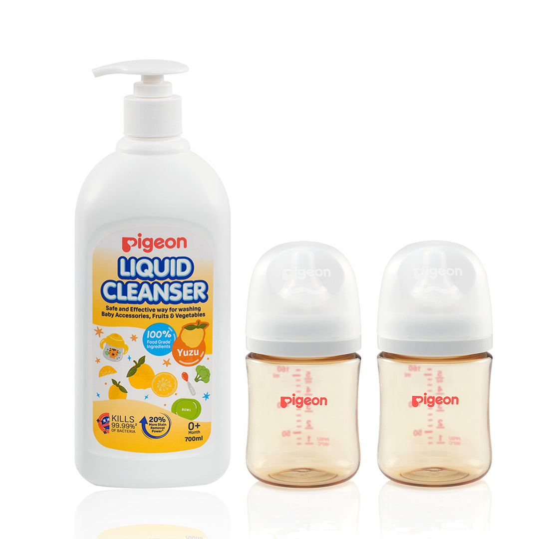 Pigeon SofTouch Wide Neck PPSU Nursing Bottle with Pigeon Liquid Cleanser Yuzu Bundle