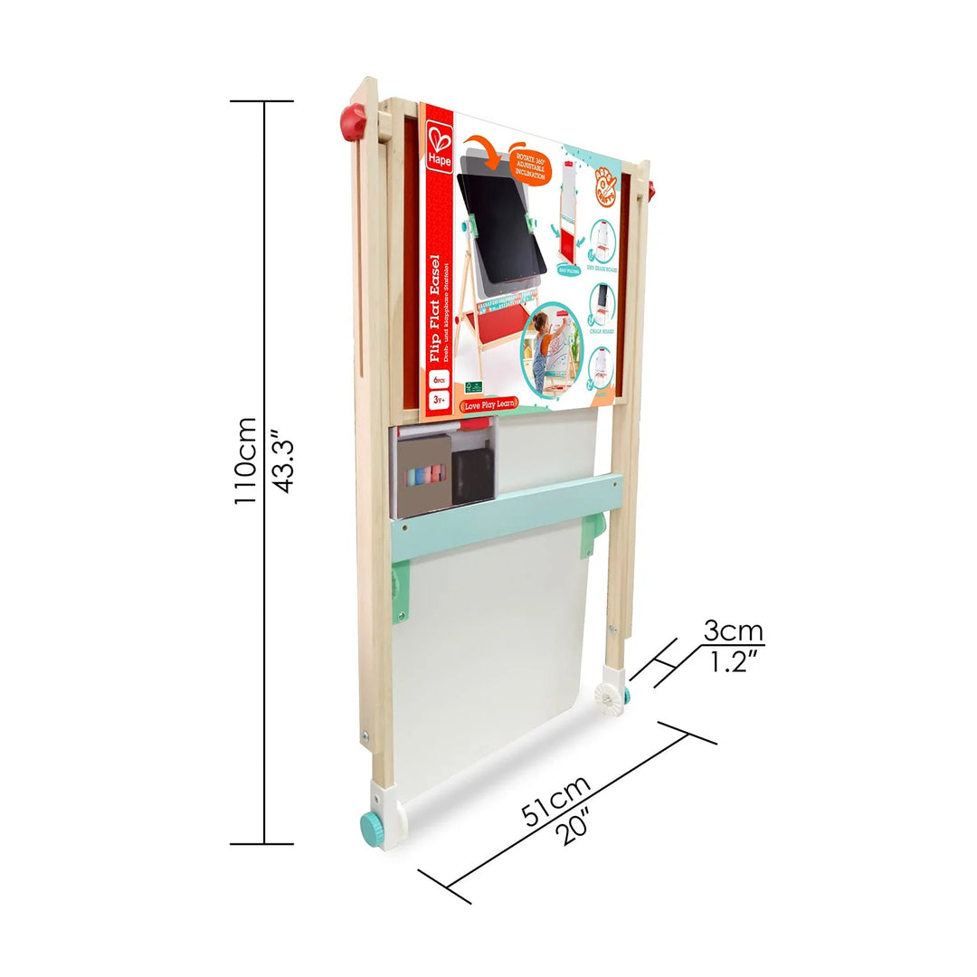 Hape  Flip Flat Easel Foldable Double-Sided Free Standing Blackboard & Whiteboard With Chalks, Markers