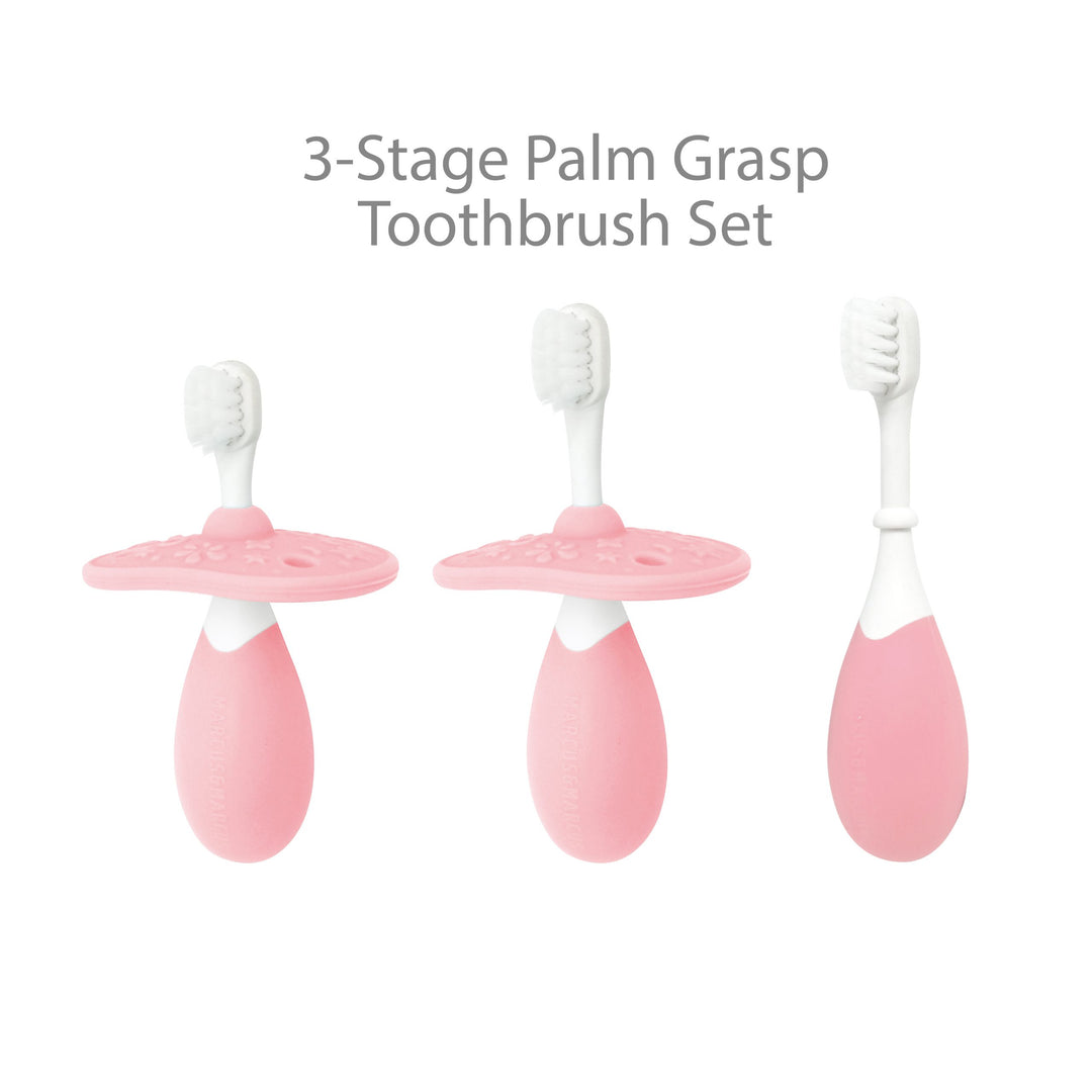 Marcus & Marcus 3 Stage Palm Grasp Toothbrush Set- Baby Pink