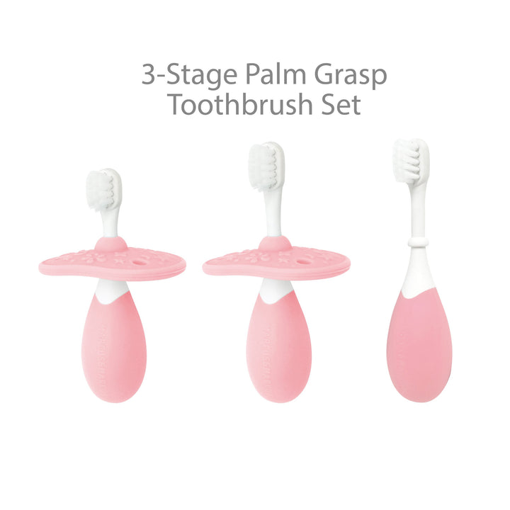 Marcus & Marcus 3 Stage Palm Grasp Toothbrush Set- Baby Pink