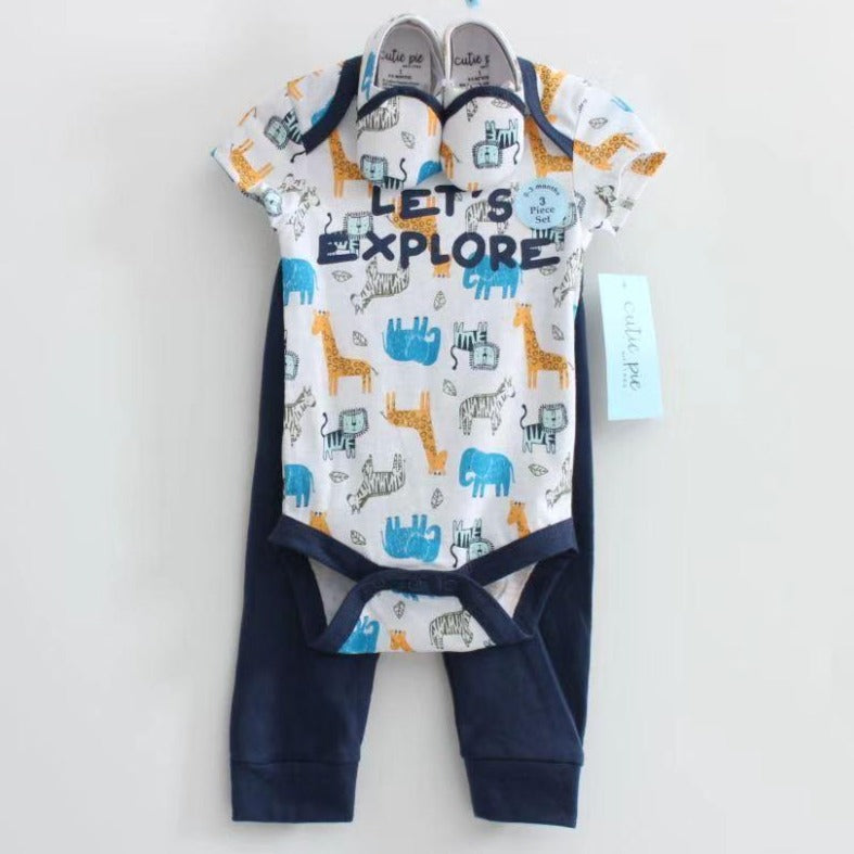 Earth Bebe Romper With Pant & Shoe Set - Animals Explore – image 1