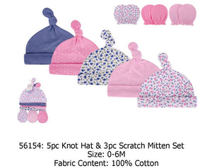 Hudson Baby Cotton Cap and Scratch Mitten Set- Pink Flower