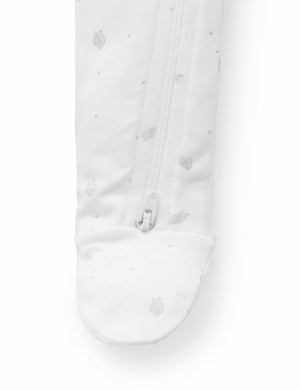 Purebaby Organic Zip Growsuit - Pale Grey Leaf w/ Spot Print (0-3m)