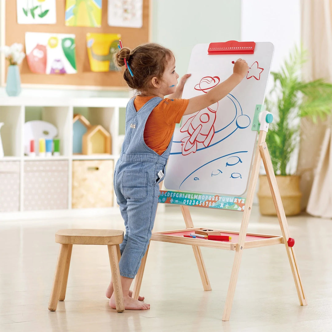 Hape  Flip Flat Easel Foldable Double-Sided Free Standing Blackboard & Whiteboard With Chalks, Markers