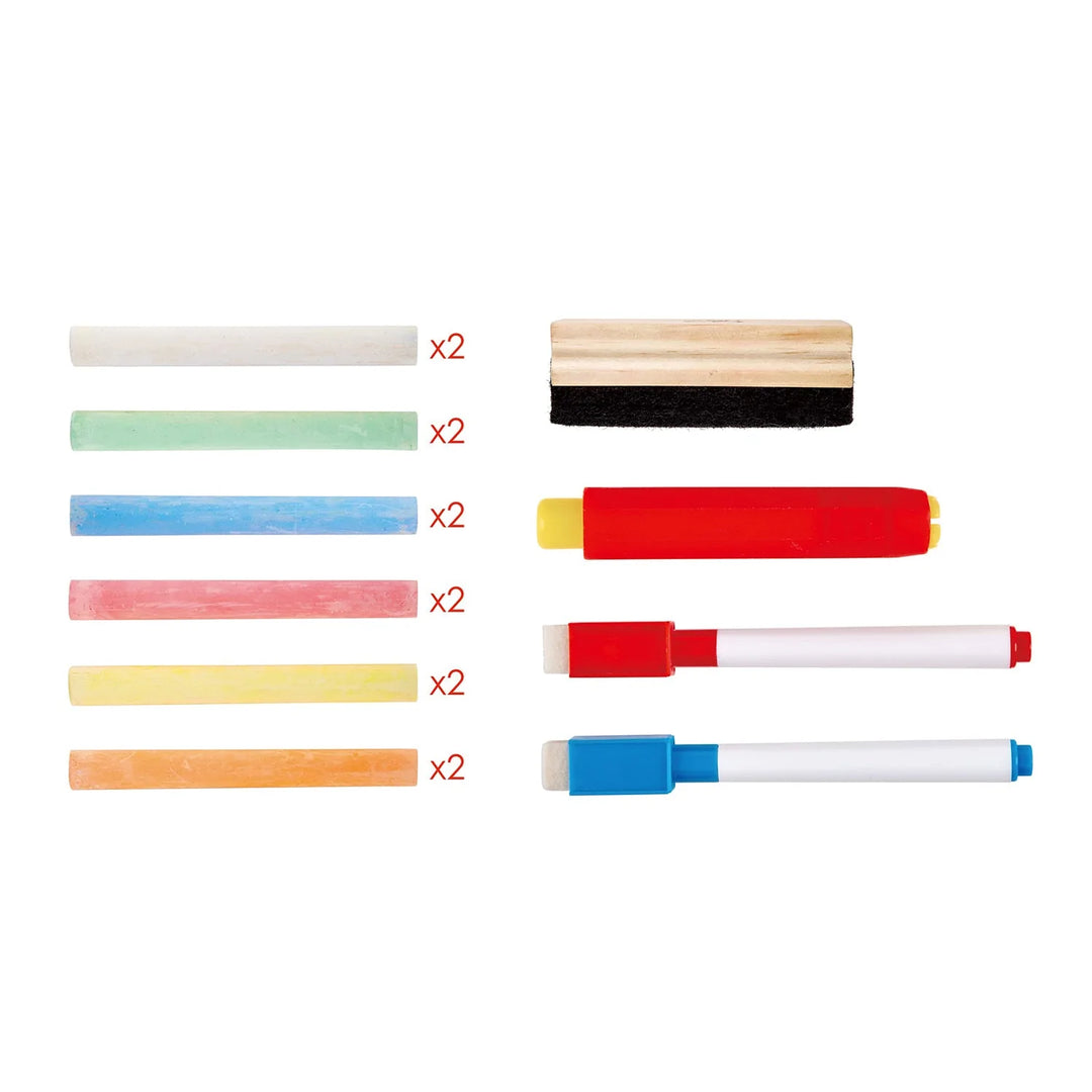 Hape  Flip Flat Easel Foldable Double-Sided Free Standing Blackboard & Whiteboard With Chalks, Markers