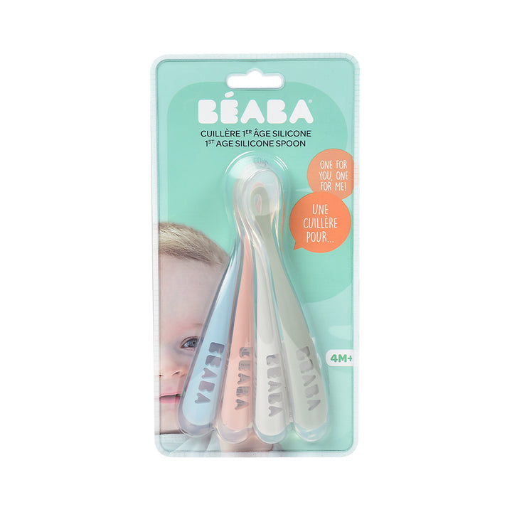 Beaba Set of 4 Ergomic 1st Age Silicone Spoons- Eucalyptus