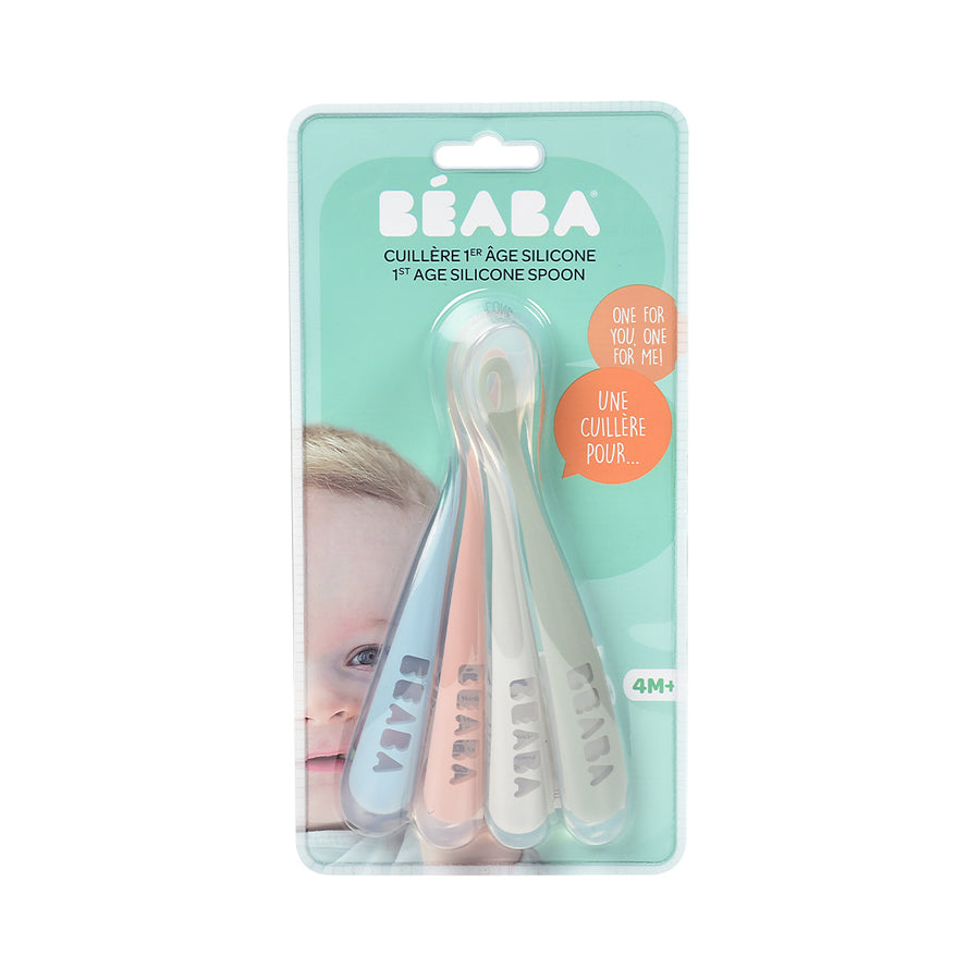 Beaba Set of 4 Ergomic 1st Age Silicone Spoons- Eucalyptus