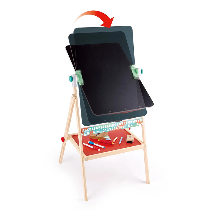 Hape  Flip Flat Easel Foldable Double-Sided Free Standing Blackboard & Whiteboard With Chalks, Markers
