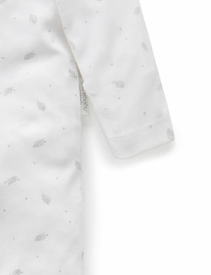Purebaby Organic Zip Growsuit - Pale Grey Leaf w/ Spot Print (0-3m)