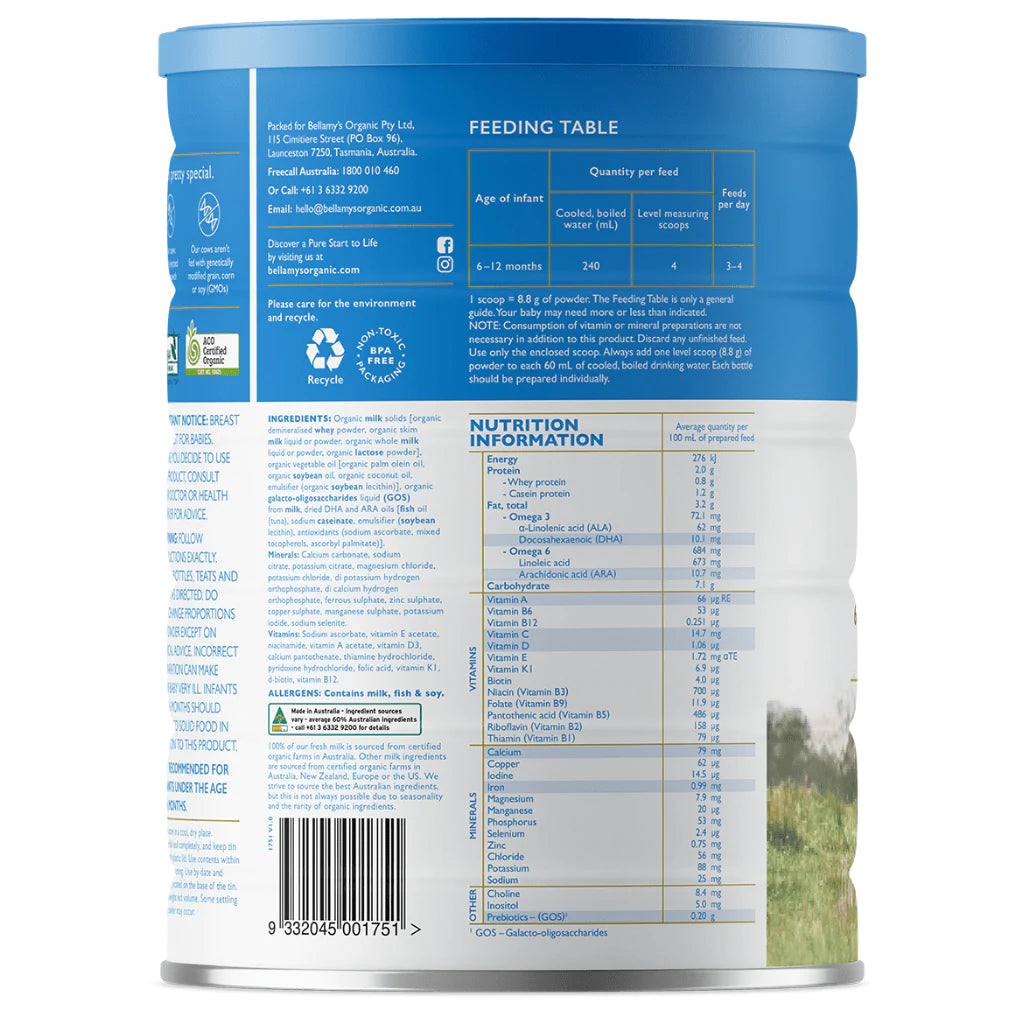 Bellamy's Organic Equinox Follow-On (Step 2) 800g